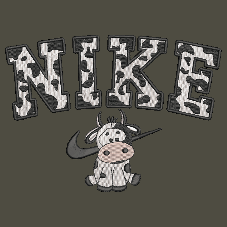 Nike Cow Embroidered ADULT Hoodie / Crewneck Sweatshirt Unisex Black Spotted Farm Animal