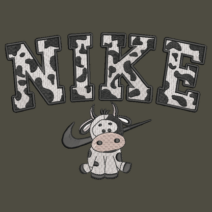 Nike Cow Embroidered ADULT Hoodie / Crewneck Sweatshirt Unisex Black Spotted Farm Animal