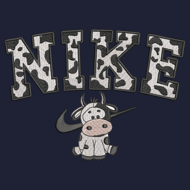 Nike Cow Embroidered ADULT Hoodie / Crewneck Sweatshirt Unisex Black Spotted Farm Animal