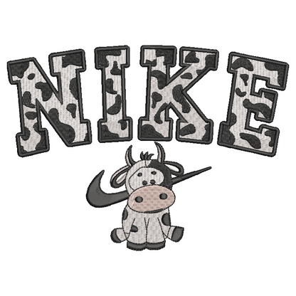 Nike Cow Embroidered ADULT Hoodie / Crewneck Sweatshirt Unisex Black Spotted Farm Animal