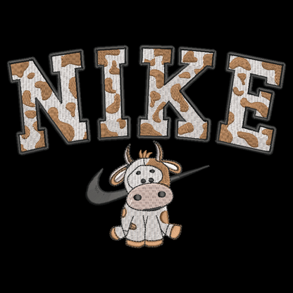 Nike Cow Embroidered ADULT Hoodie / Crewneck Sweatshirt Unisex BROWN Spotted Farm Animal
