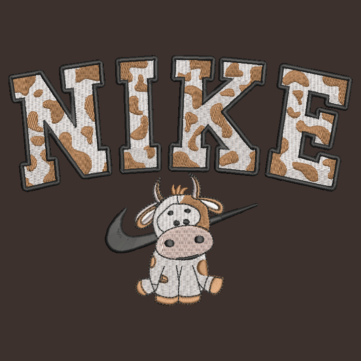Nike Cow Embroidered ADULT Hoodie / Crewneck Sweatshirt Unisex BROWN Spotted Farm Animal