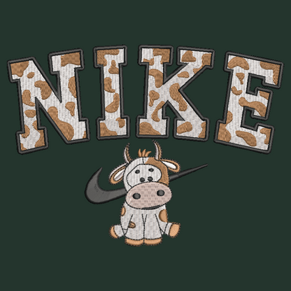 Nike Cow Embroidered ADULT Hoodie / Crewneck Sweatshirt Unisex BROWN Spotted Farm Animal