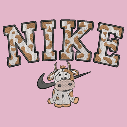Nike Cow Embroidered ADULT Hoodie / Crewneck Sweatshirt Unisex BROWN Spotted Farm Animal
