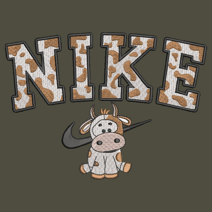 Nike Cow Embroidered ADULT Hoodie / Crewneck Sweatshirt Unisex BROWN Spotted Farm Animal