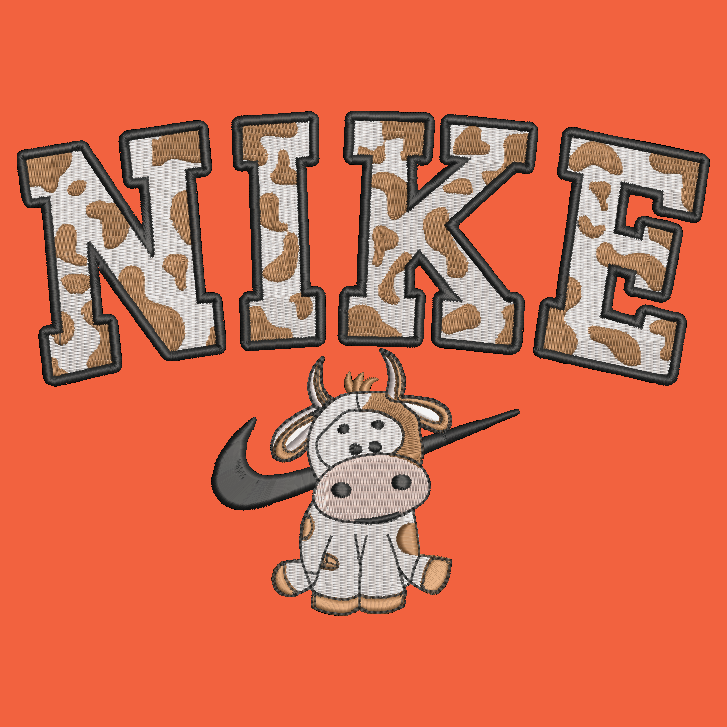 Nike Cow Embroidered ADULT Hoodie / Crewneck Sweatshirt Unisex BROWN Spotted Farm Animal