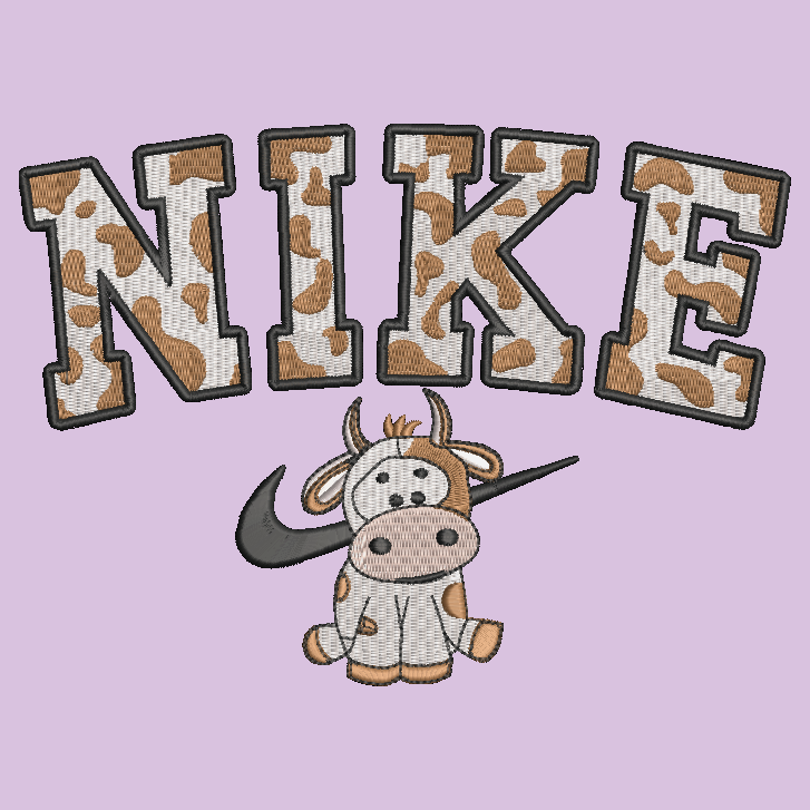 Nike Cow Embroidered ADULT Hoodie / Crewneck Sweatshirt Unisex BROWN Spotted Farm Animal
