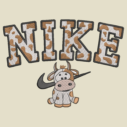 Nike Cow Embroidered ADULT Hoodie / Crewneck Sweatshirt Unisex BROWN Spotted Farm Animal