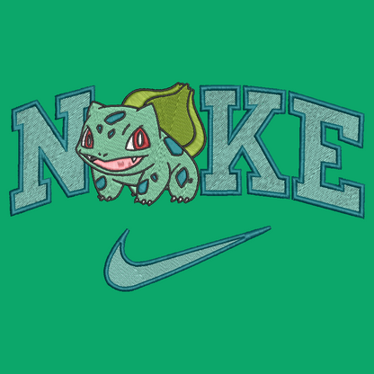 pokemon bulbasaur with nike logo on a green background