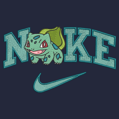 pokemon bulbasaur with nike logo on a blue background