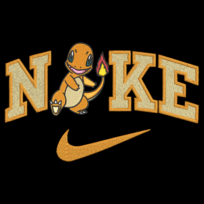 pokemon charmander with the nike logo on a black background