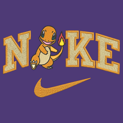 pokemon charmander with the nike logo on a purple background