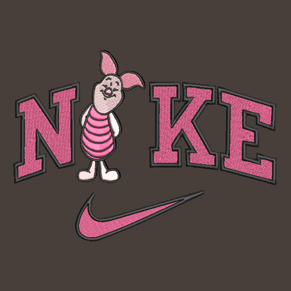brown background with piglet winnie the pooh character in the middle of nike logo