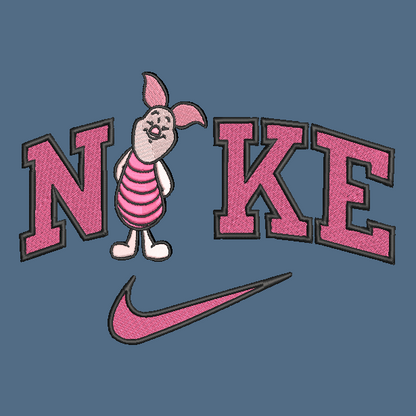 blue background with piglet winnie the pooh character in the middle of nike logo