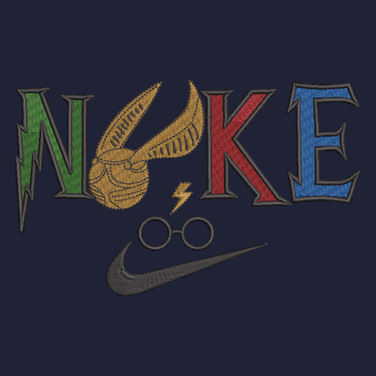 embroidered design of harry potter theme on a blue background