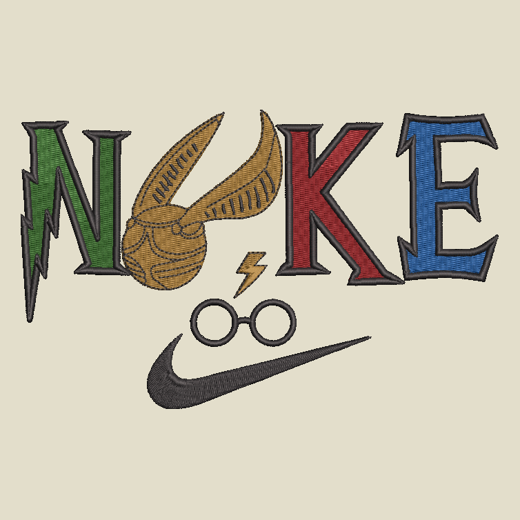 embroidered design of harry potter theme on a beige background