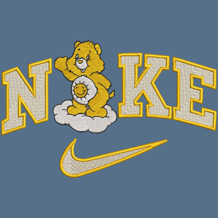 Nike Care Bears Embroidered ADULT Hoodie / Crewneck Sweatshirt Unisex Yellow Sunshine Bear 80s Cartoon Cozy Gift