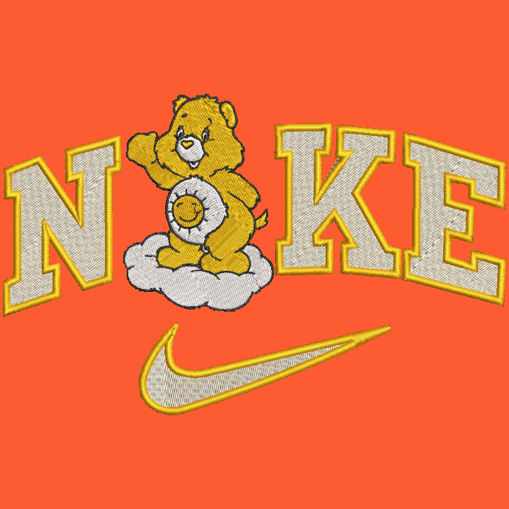 Nike Care Bears Embroidered ADULT Hoodie / Crewneck Sweatshirt Unisex Yellow Sunshine Bear 80s Cartoon Cozy Gift