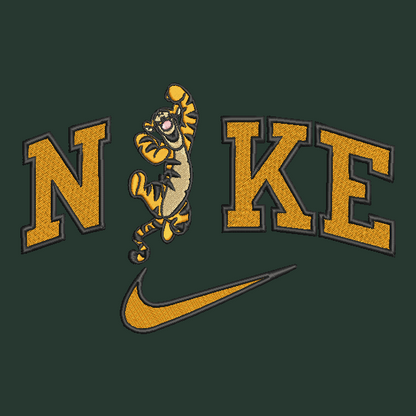green background with embroidered tigger in the middle of the nike logo
