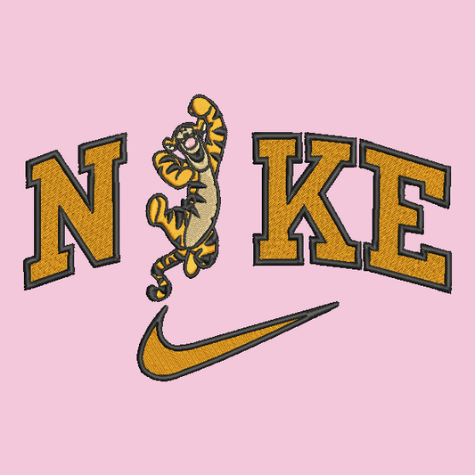 pink background with embroidered tigger in the middle of the nike logo