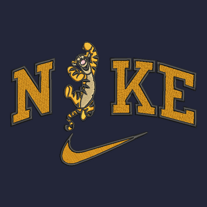 navy background with embroidered tigger in the middle of the nike logo