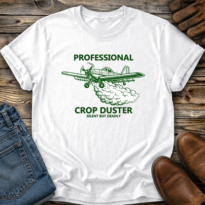 white tshirt with professional crop duster graphic on it