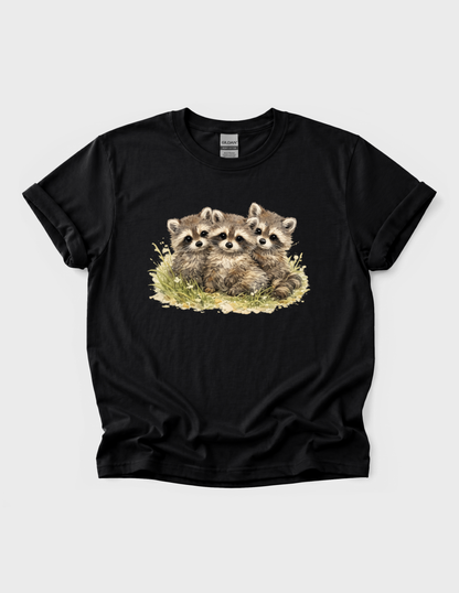 Raccoon Babies Graphic Tee T-shirt or Sweatshirt ADULT Unisex Hoodie / Crewneck Nature Watercolor Animal Cute Gift