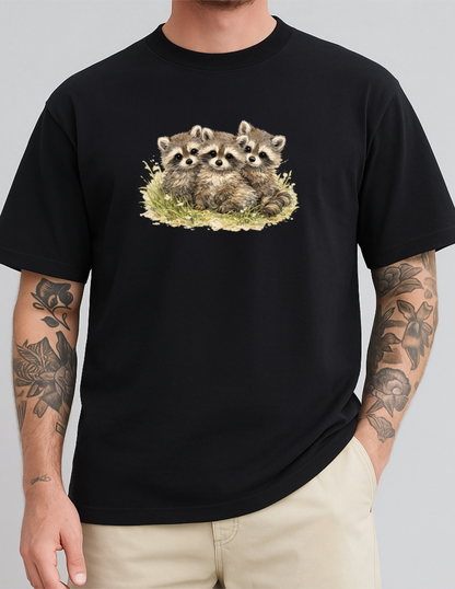 Raccoon Babies Graphic Tee T-shirt or Sweatshirt ADULT Unisex Hoodie / Crewneck Nature Watercolor Animal Cute Gift