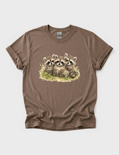 Raccoon Babies Graphic Tee T-shirt or Sweatshirt ADULT Unisex Hoodie / Crewneck Nature Watercolor Animal Cute Gift