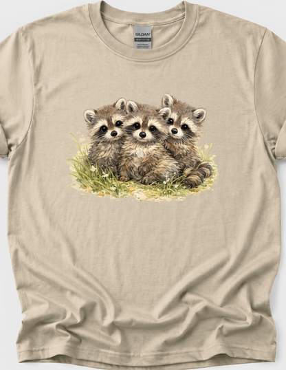 Raccoon Babies Graphic Tee T-shirt or Sweatshirt ADULT Unisex Hoodie / Crewneck Nature Watercolor Animal Cute Gift
