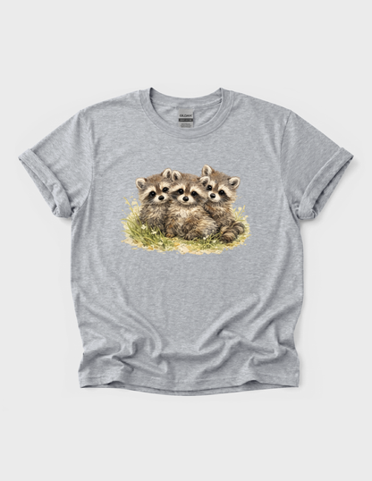 Raccoon Babies Graphic Tee T-shirt or Sweatshirt ADULT Unisex Hoodie / Crewneck Nature Watercolor Animal Cute Gift