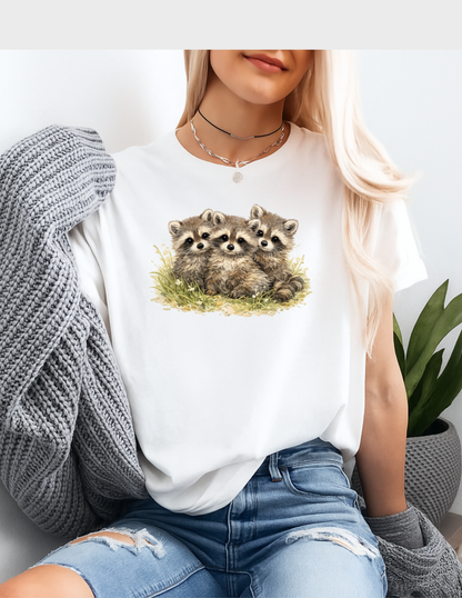 Raccoon Babies Graphic Tee T-shirt or Sweatshirt ADULT Unisex Hoodie / Crewneck Nature Watercolor Animal Cute Gift