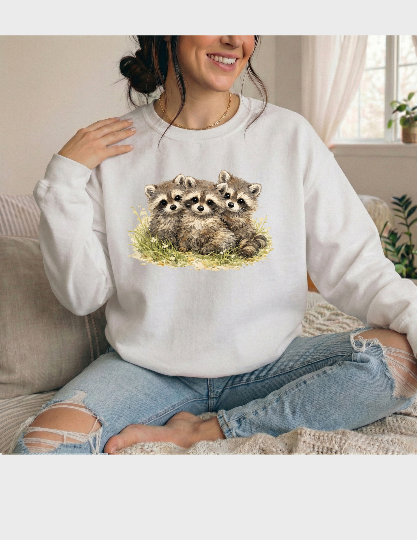 Raccoon Babies Graphic Tee T-shirt or Sweatshirt ADULT Unisex Hoodie / Crewneck Nature Watercolor Animal Cute Gift
