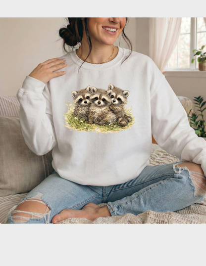 Raccoon Babies Graphic Tee T-shirt or Sweatshirt ADULT Unisex Hoodie / Crewneck Nature Watercolor Animal Cute Gift
