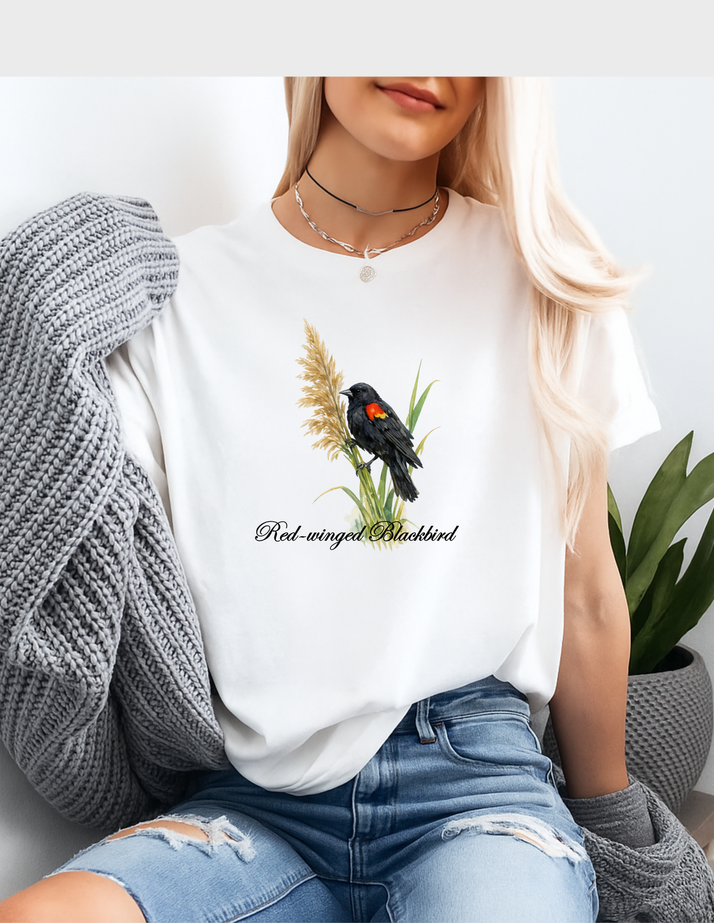 Red Winged Blackbird Graphic Tee T-shirt or Sweatshirt ADULT Unisex Hoodie / Crewneck Watercolor Nature Animal Lover Gift