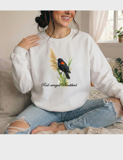 Red Winged Blackbird Graphic Tee T-shirt or Sweatshirt ADULT Unisex Hoodie / Crewneck Watercolor Nature Animal Lover Gift