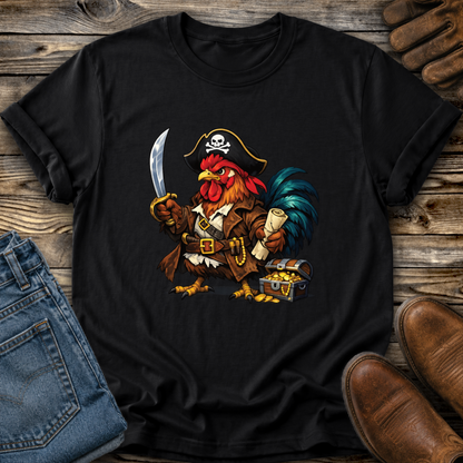 black tshirt with a pirate chicken funny graphic design
