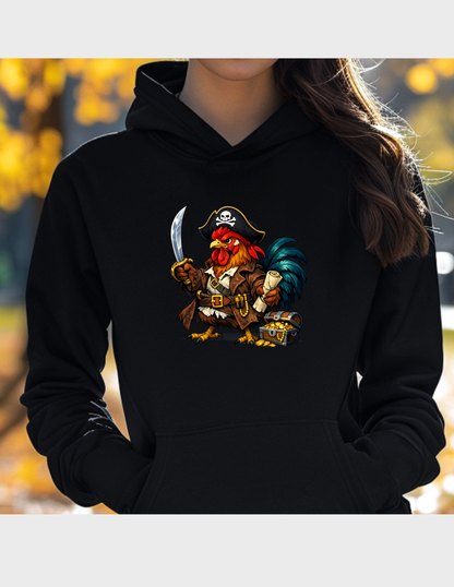 Rooster Pirate Graphic Tee T-shirt or Sweatshirt ADULT Unisex Hoodie / Crewneck Funny Chicken Cartoon
