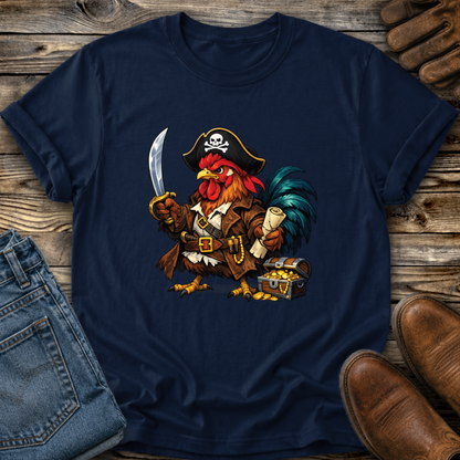 navy tshirt with a pirate chicken funny graphic design
