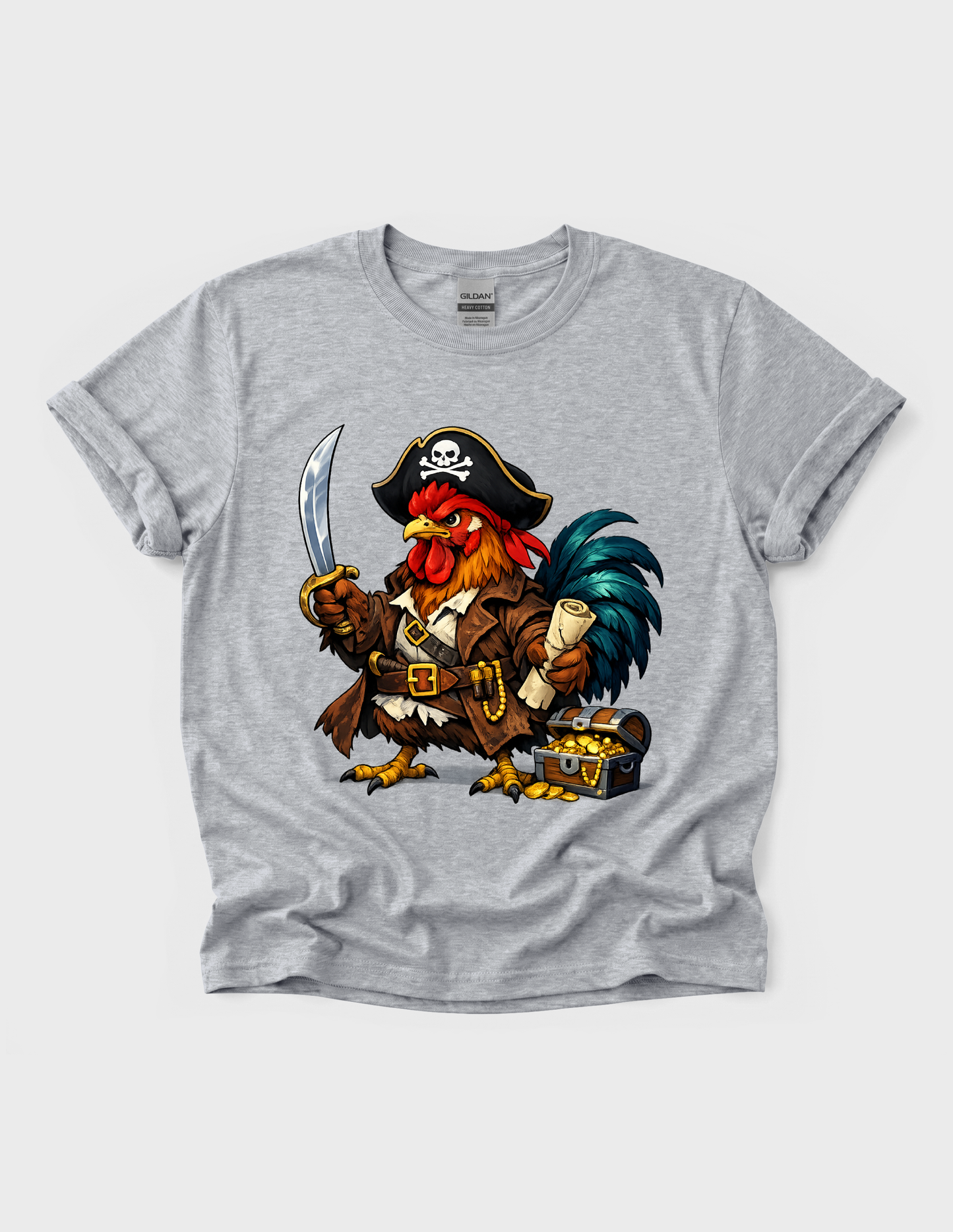 Rooster Pirate Graphic Tee T-shirt or Sweatshirt ADULT Unisex Hoodie / Crewneck Funny Chicken Cartoon