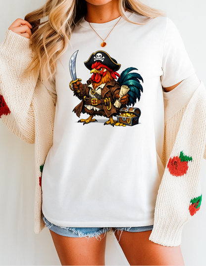 Rooster Pirate Graphic Tee T-shirt or Sweatshirt ADULT Unisex Hoodie / Crewneck Funny Chicken Cartoon