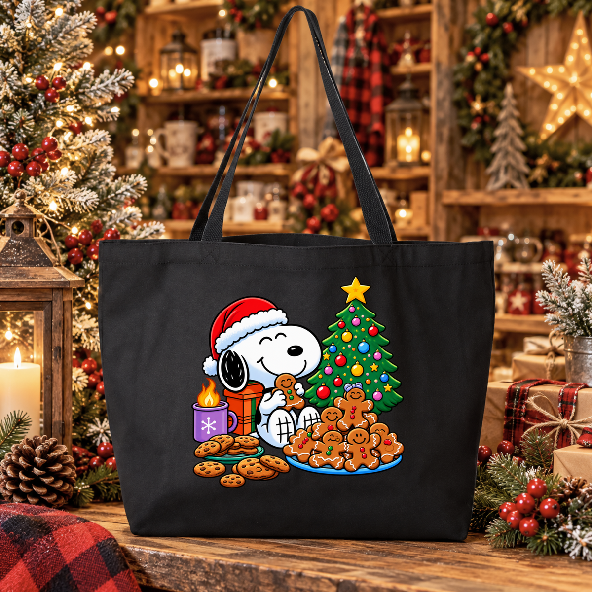 Snoopy Christmas Cookies Graphic Reusable Canvas Tote Bag
