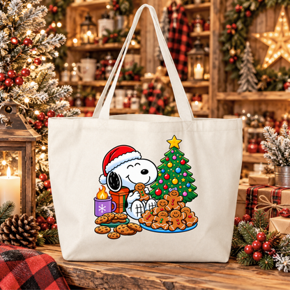 Snoopy Christmas Cookies Graphic Reusable Canvas Tote Bag