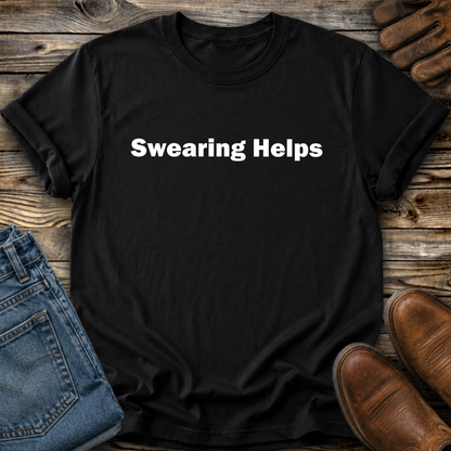 black tshirt that says swearing helps