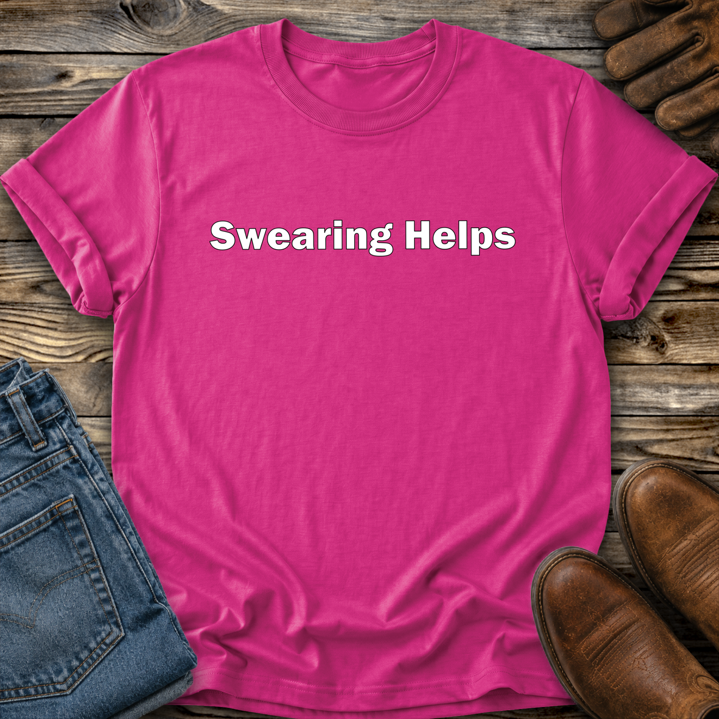 pink tshirt that says swearing helps