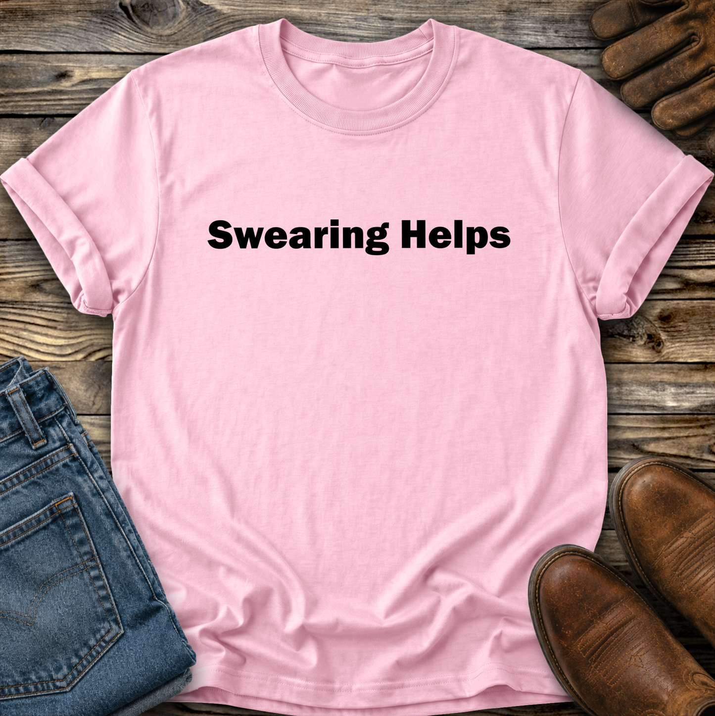 pink tshirt that says swearing helps