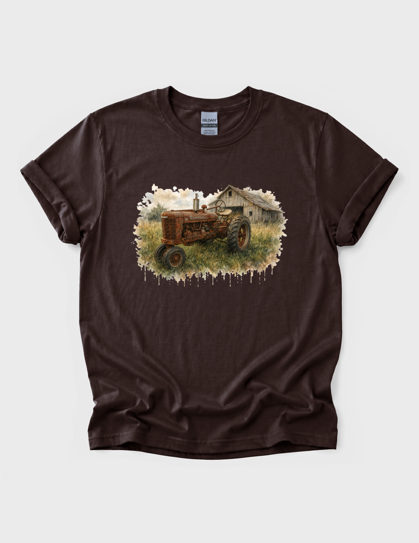 Tractor Graphic Tee T-shirt or Sweatshirt ADULT Unisex Hoodie / Crewneck Watercolor Barn And Rusty Farmall Tractor