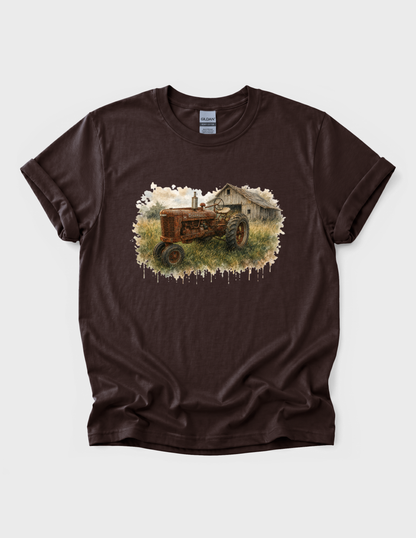 Tractor Graphic Tee T-shirt or Sweatshirt ADULT Unisex Hoodie / Crewneck Watercolor Barn And Rusty Farmall Tractor
