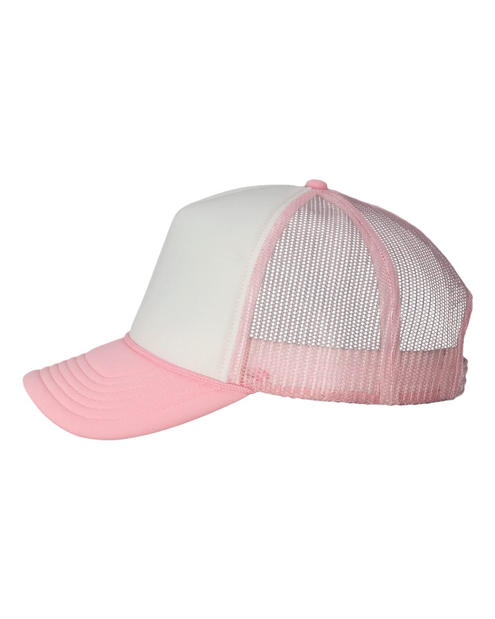 Pink and white cap with mesh back on a white background