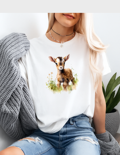 Baby Goat Graphic Tee T-shirt or Sweatshirt ADULT Unisex Hoodie / Crewneck Watercolor Farm Animal Gift
